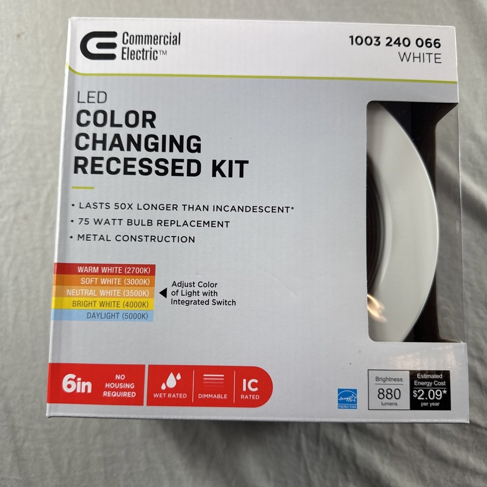 Commercial Electric 6" White Baffle Integrated LED Recessed Kit w/Selectable CCT